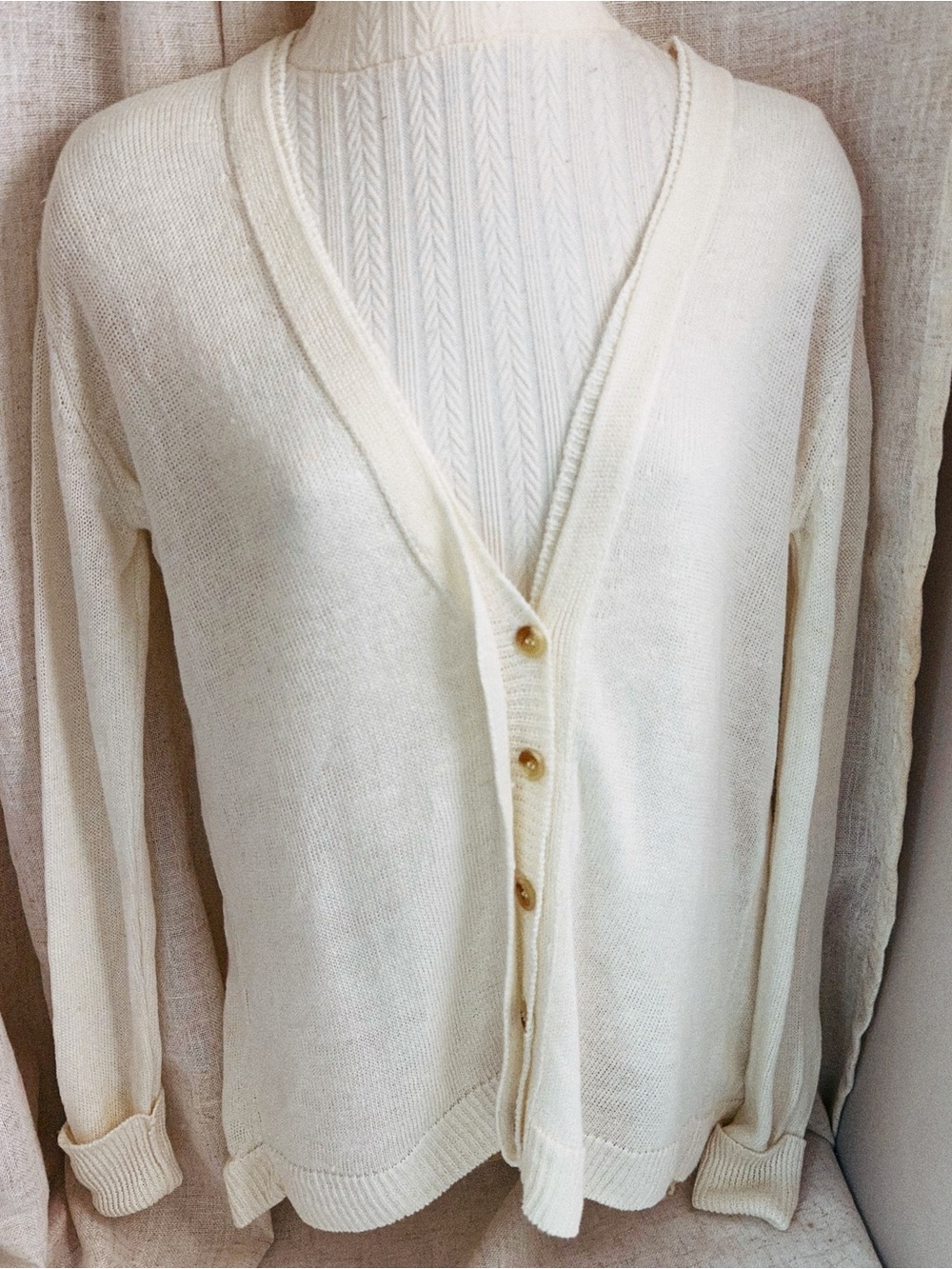 Cream Lightweight V-Neck Button Cardigan